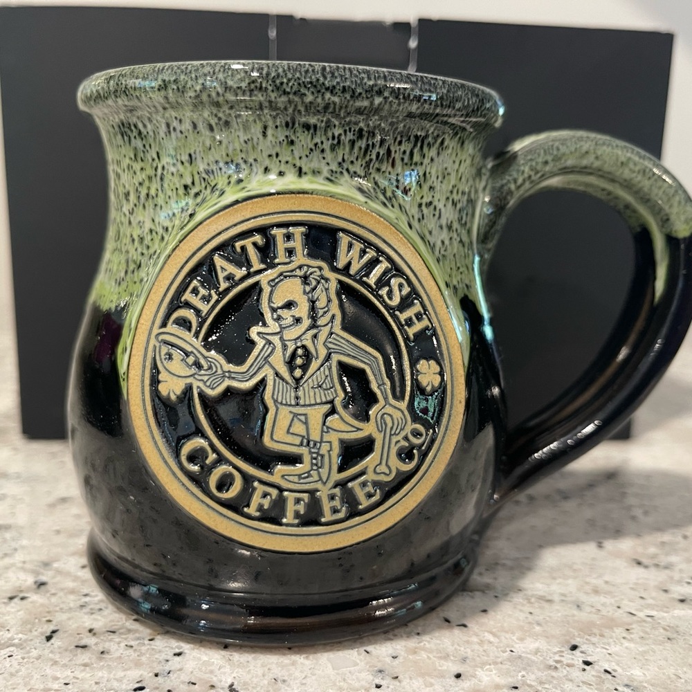 death wish coffee mug lucky Larry.  #1061. Deneen pottery